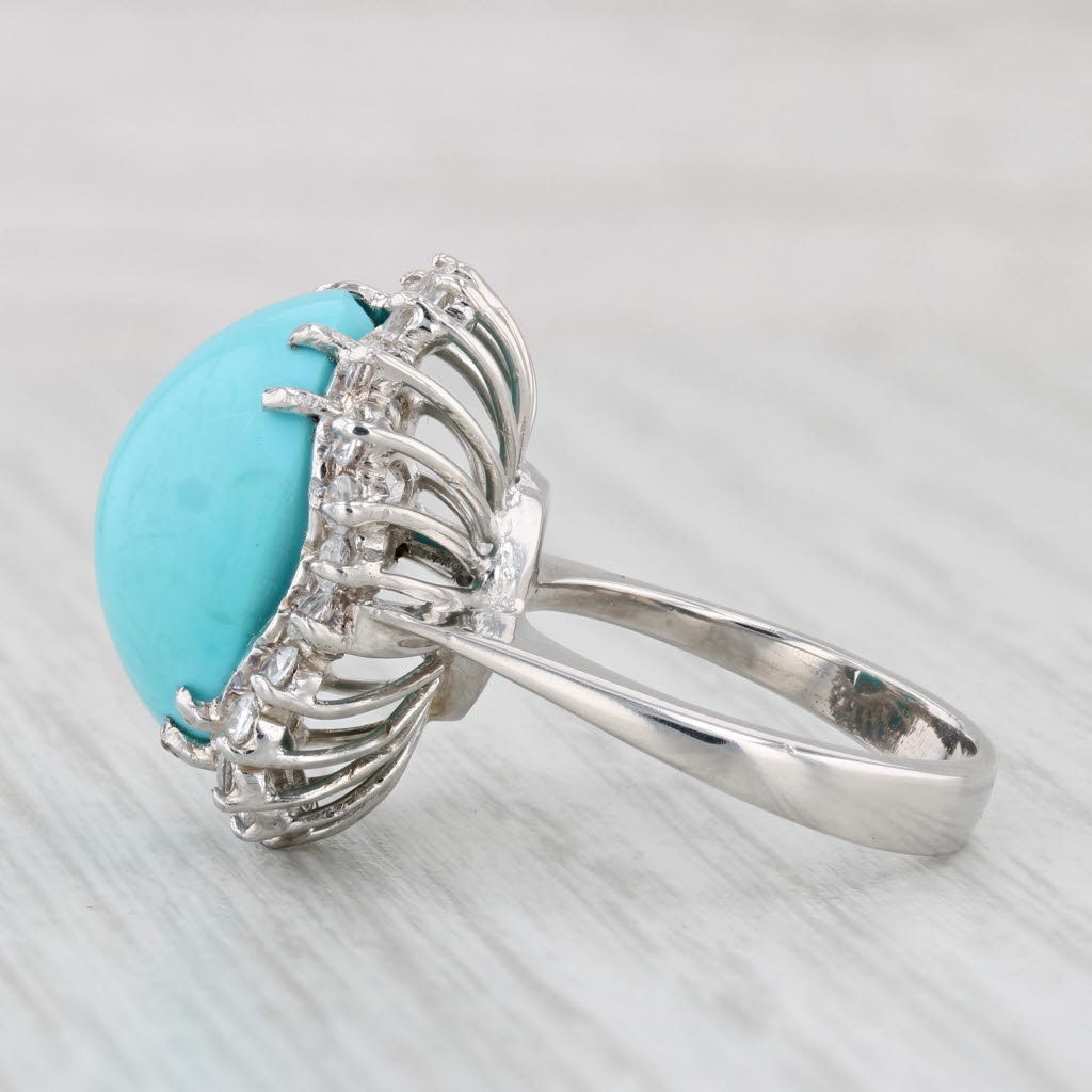 Light Gray Turquoise Cabochon Lab Created Spinel Halo Ring 14k 18k White Gold Sz 5 Cocktail