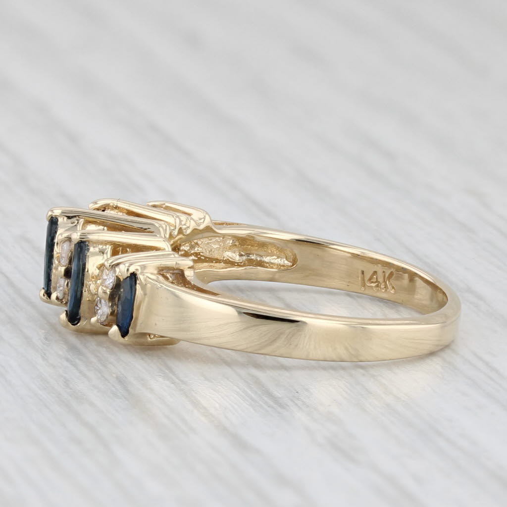 Light Gray 0.84ctw Blue Sapphire Diamond Ring 14k Yellow Gold Tiered Stackable Size 6