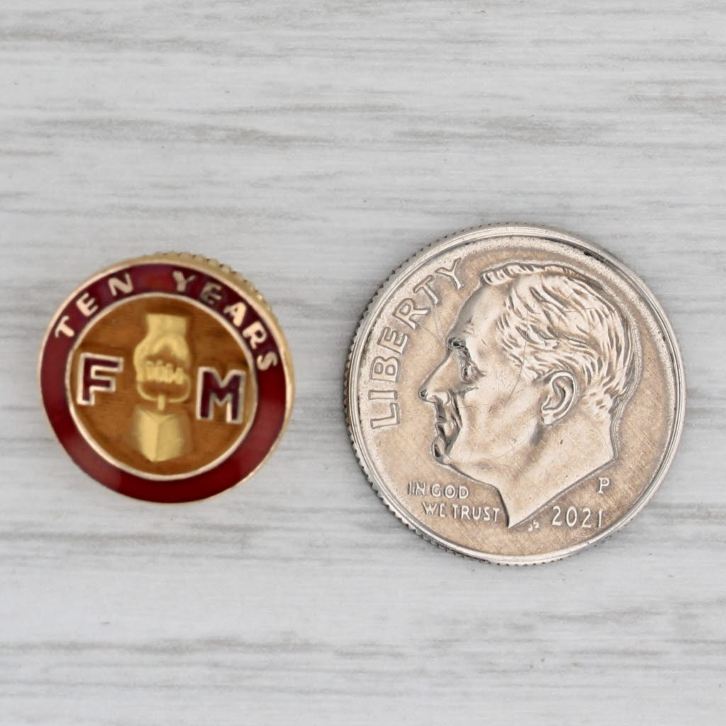 Gray FM 10 Years Service Pin 1/10 10k Gold Filled Enamel