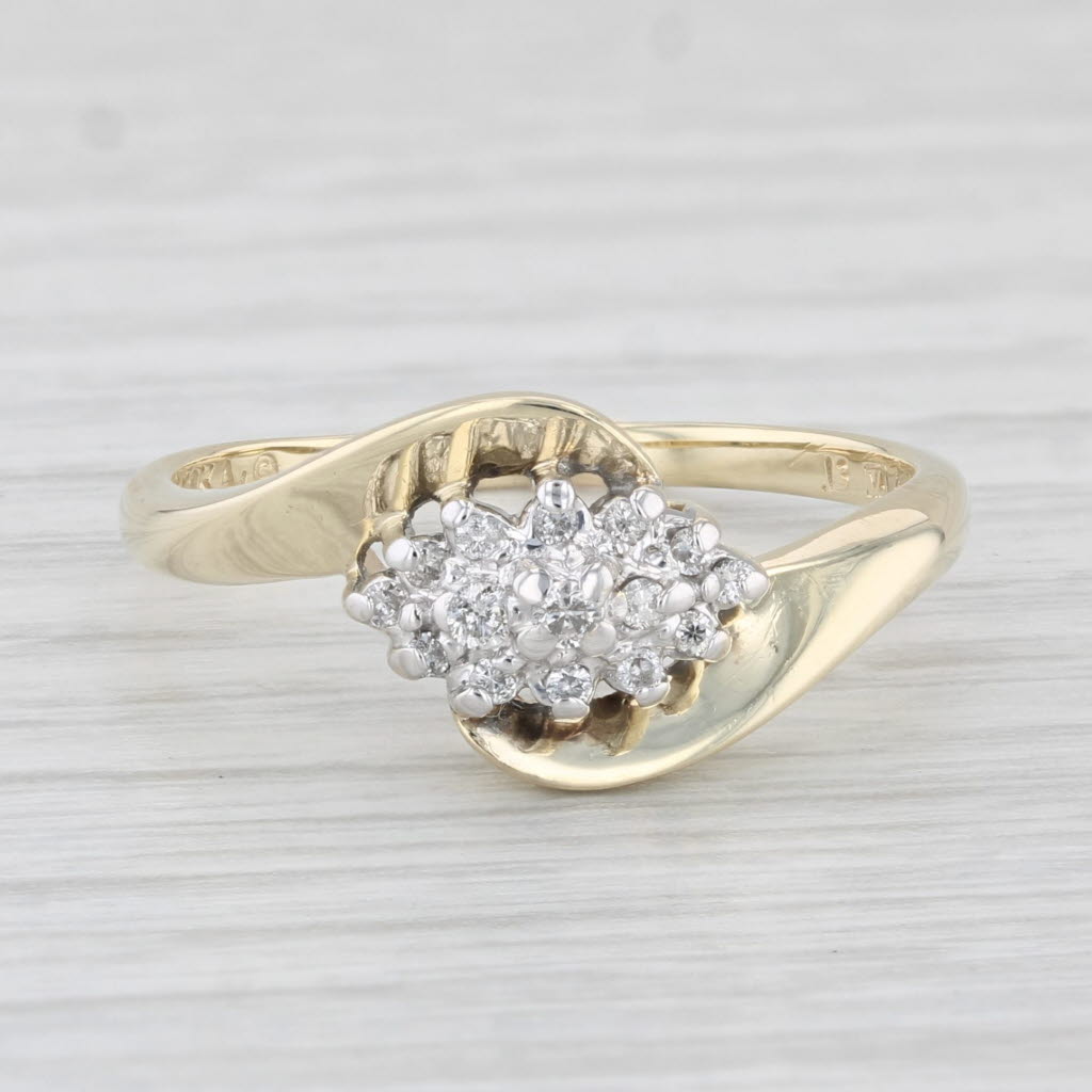 Light Gray 0.13ctw Diamond Cluster Ring 10k Yellow Gold Size 9 Bypass