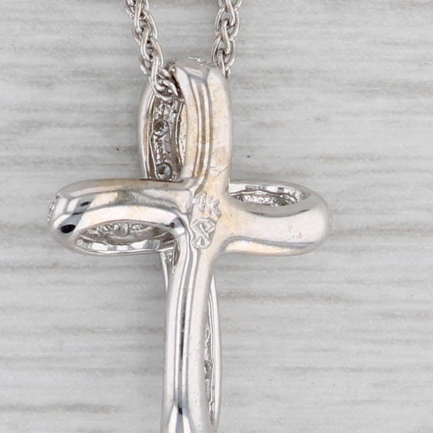 Gray 0.15ctw Diamond Cross Pendant Necklace 14k White Gold 16" Wheat Chain