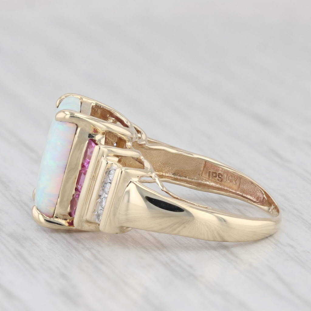 Light Gray Diamond Lab Created Opal Sapphire Ring 10k Yellow Gold Size 5.25