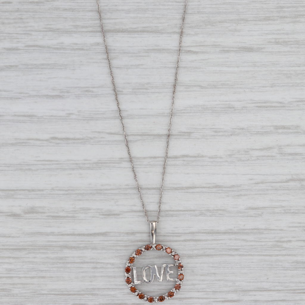 Gray 0.24ctw Brown Orange Diamond Love Circle Pendant Necklace 14k White Gold 18"