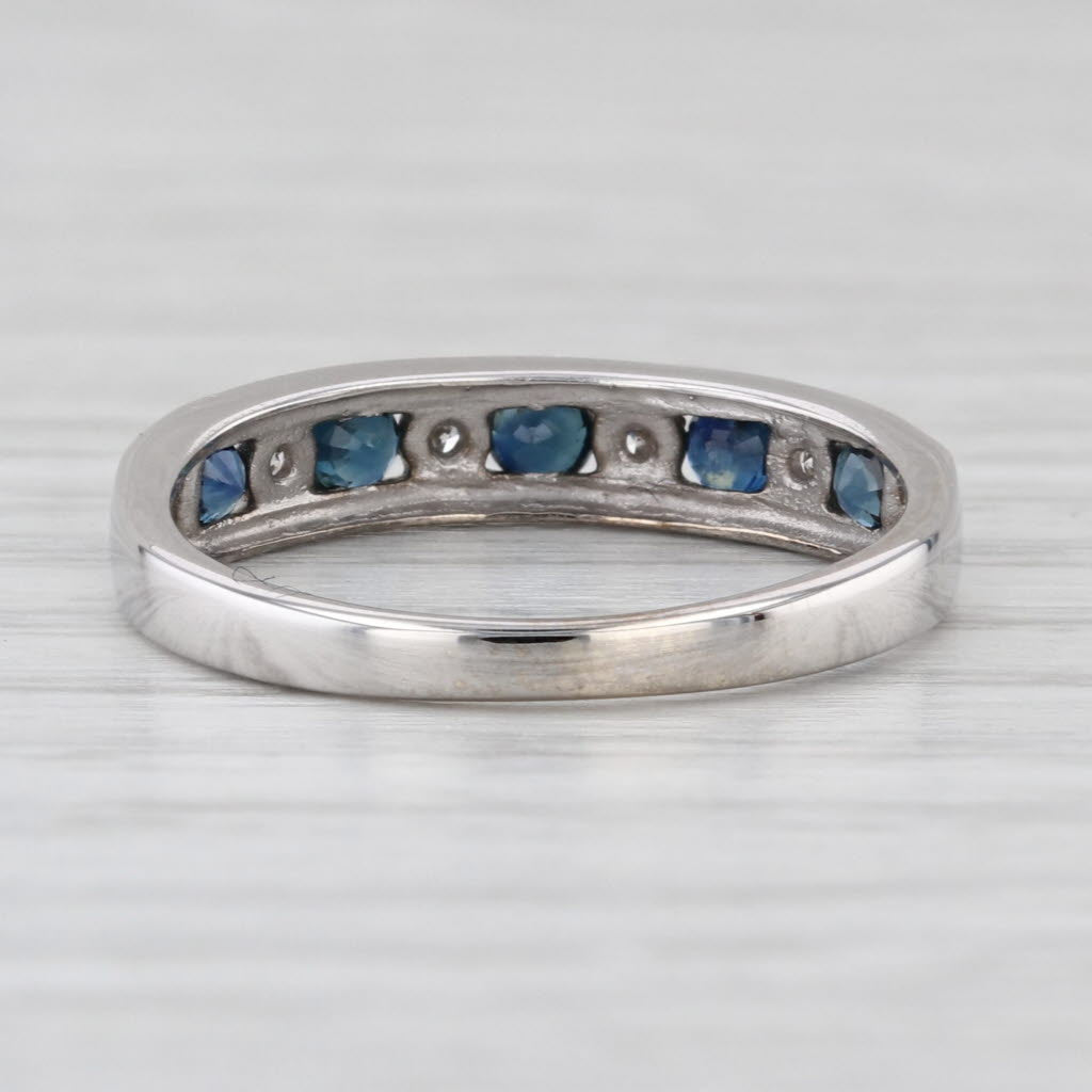 0.52ctw Blue Sapphire Diamond Ring 14k White Gold Stackable Wedding Band Sz 6.75