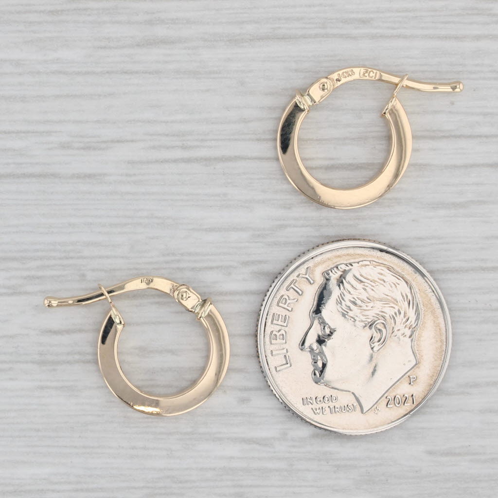 Light Gray New Small Round Hoop Earrings 14k Yellow Gold Pierced Snap Top Hoops