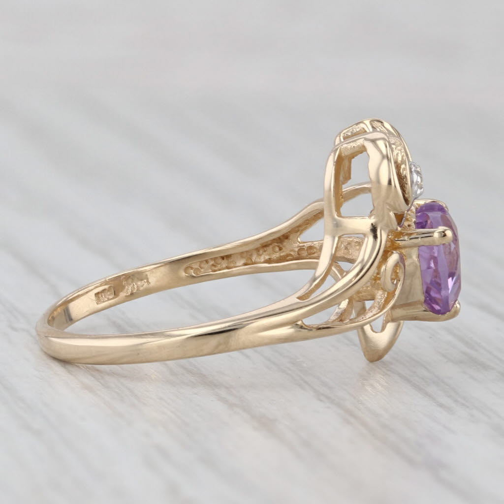 Light Gray 0.70ctw Amethyst Heart Flower Ring 14k Yellow Gold Size 7 Diamond Accent
