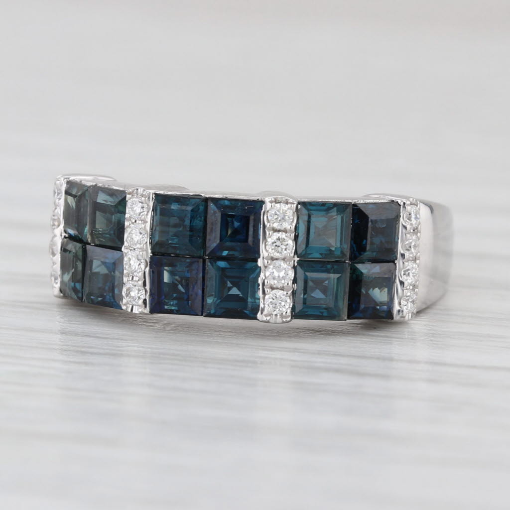 2.52ctw Blue Sapphire Diamond Ring 14k White Gold Size 7.25 Stackable