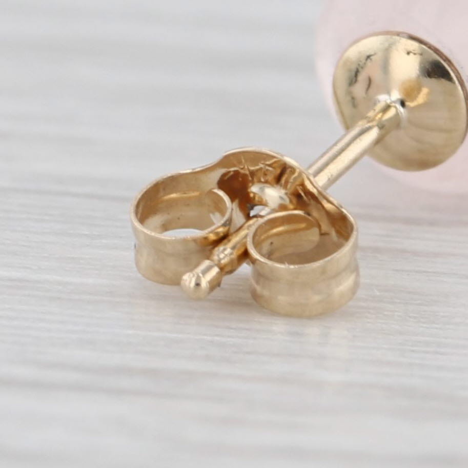 Light Gray 6.3mm Pink Rose Quartz Stud Earrings 14k Yellow Gold Round Solitaire Studs