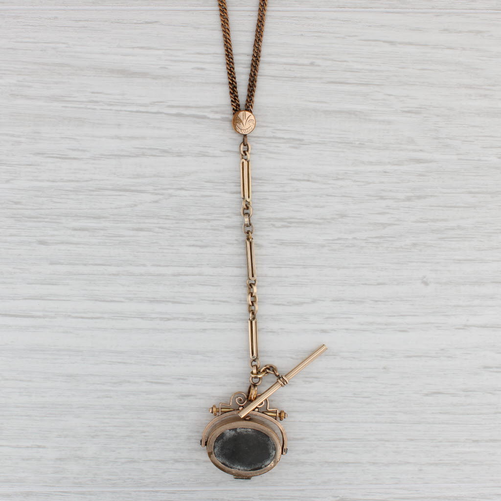 Light Gray Antique Slide Necklace Fob Pendant Locket Gold Filled