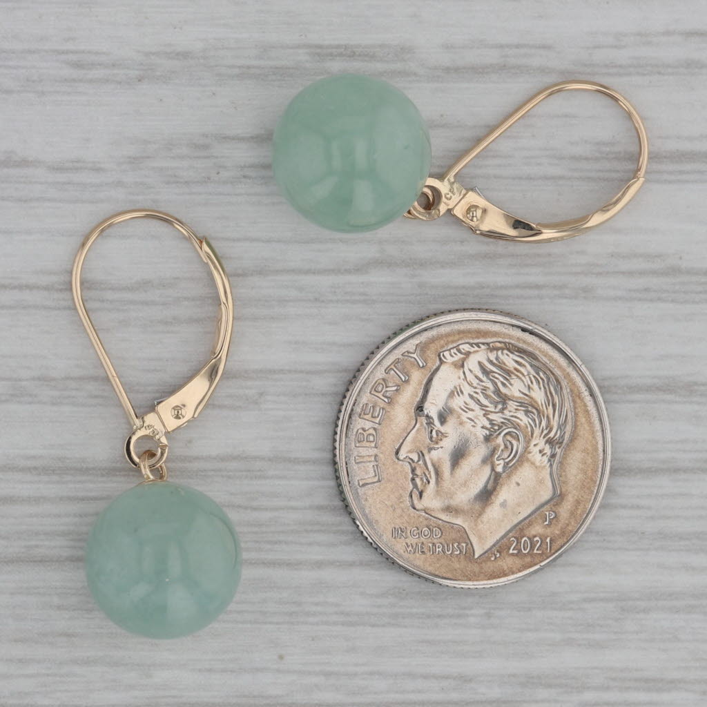 Dark Gray Green Serpentine Bead Dangle Earrings 14k Yellow Gold Lever Backs
