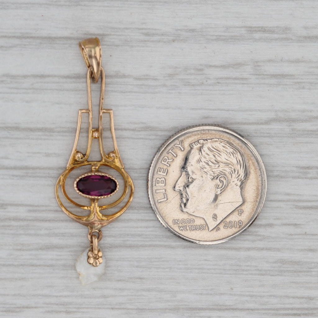 Gray Ostby Barton Art Deco Glass Baroque Pearl Pendant 10k Yellow Gold