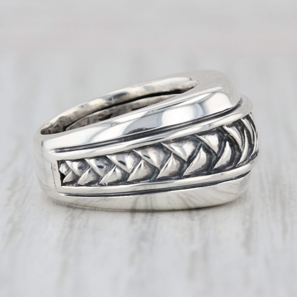 Scott Kay Woven Pattern Ring Sterling Silver Heart Accents Size 5.75 Statement