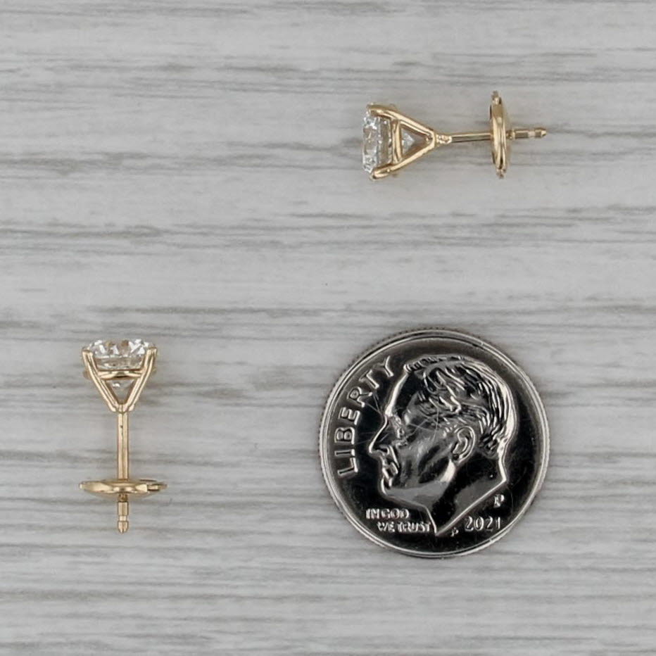 New 2.01ctw Diamond Stud Earrings 14k Yellow Gold GIA Round Solitaire Studs