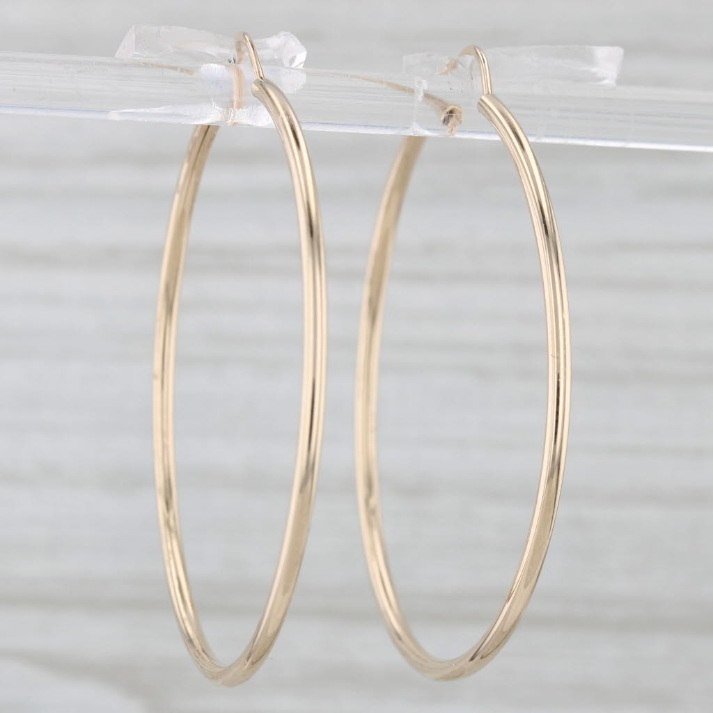 Light Gray Round Hoop Earrings 14k Yellow Gold Pierced Hoops