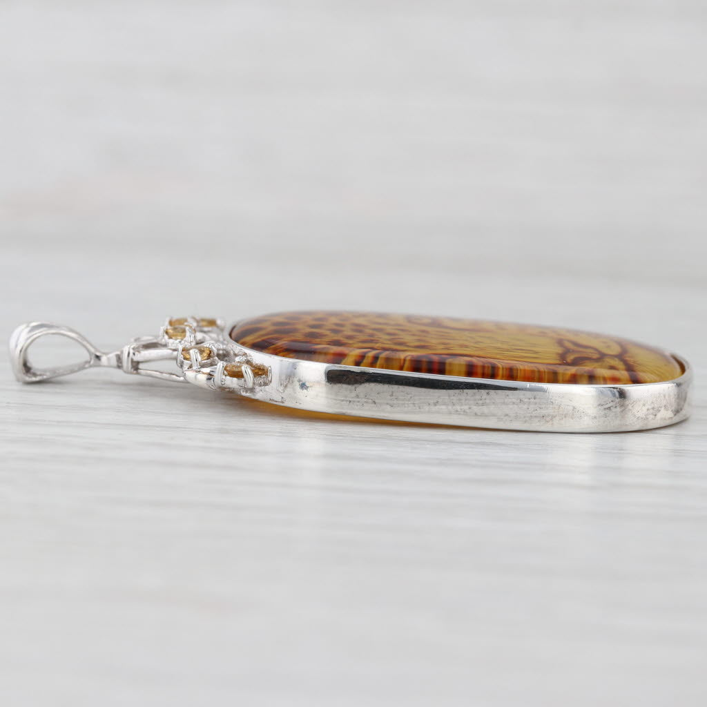 Light Gray New Citrine Resin Leopard Pendant Sterling Silver Statement
