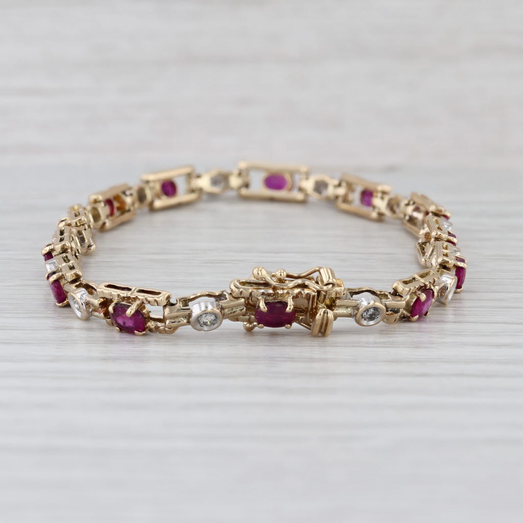 3.59ctw Ruby Diamond Tennis Bracelet 14k Yellow White Gold 7.5"