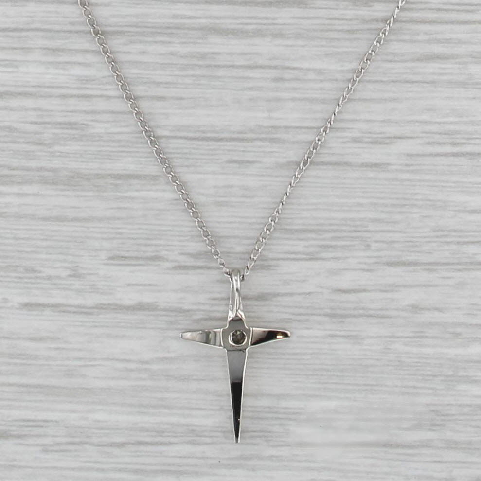Diamond Accented Cross Pendant Necklace 14k White Gold 16.75" Curb Chain