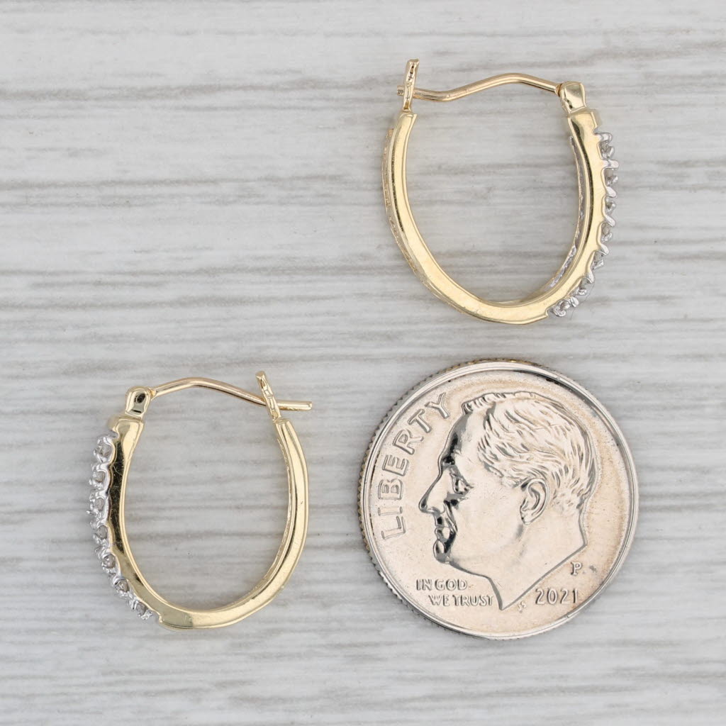 Gray 0.18ctw Diamond Hearts Hoop Earrings 10k Yellow Gold Snap Top Oval Hoops