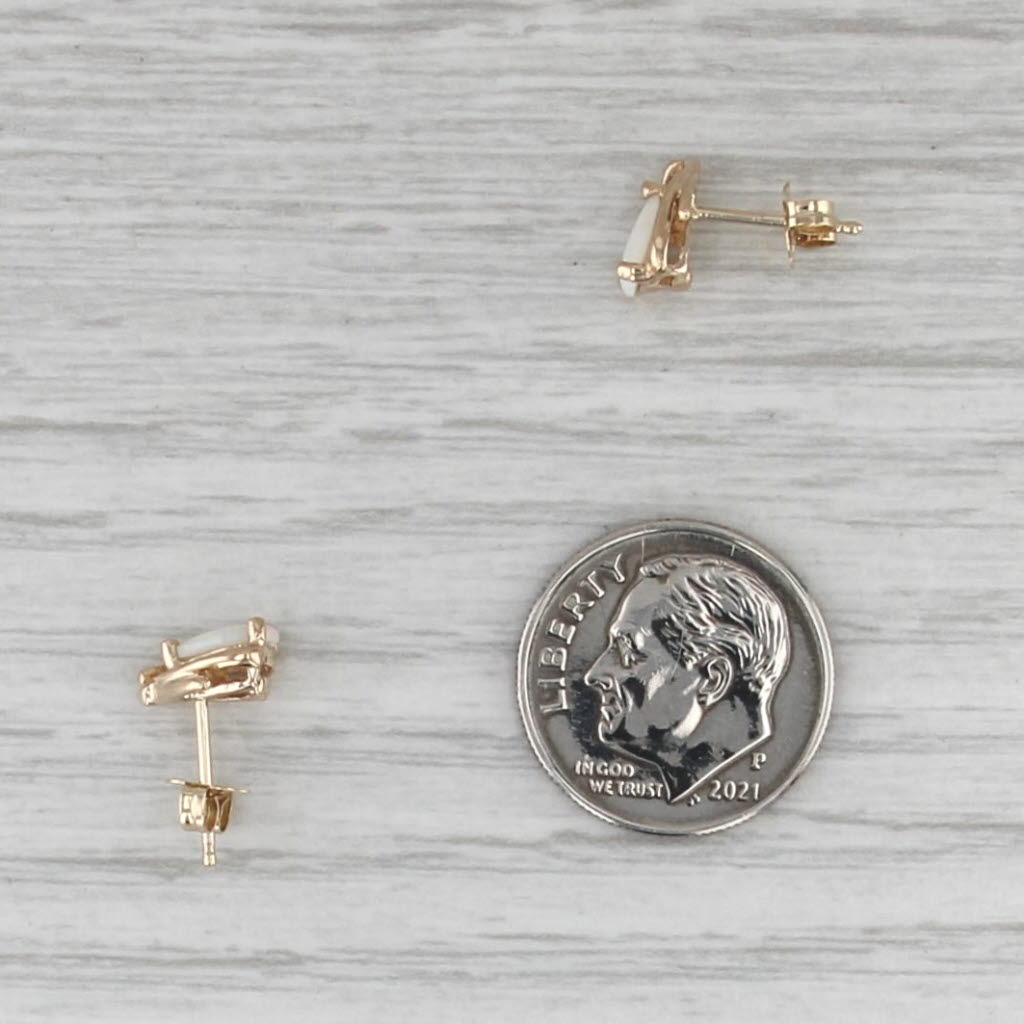 Pear Cabochon Opal Stud Earrings 14k Yellow Gold Teardrop Studs