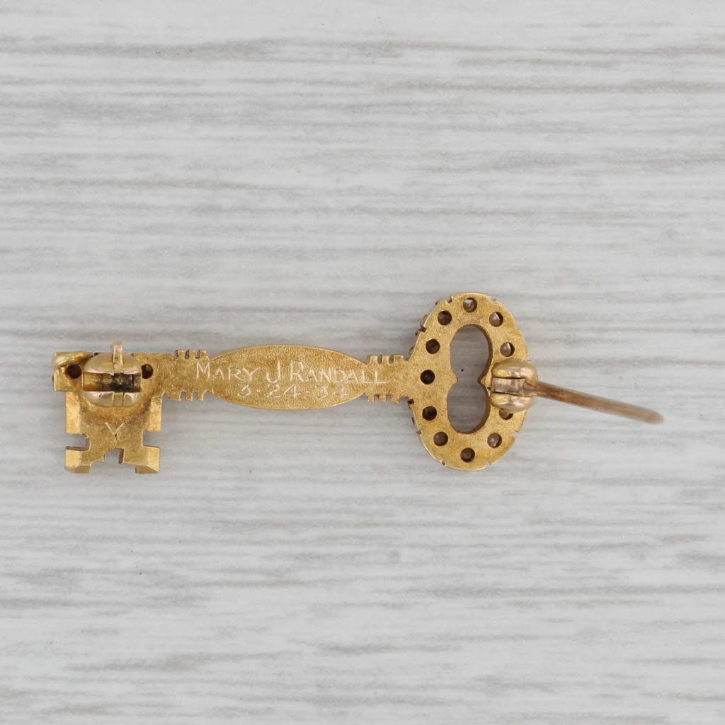Gray Kappa Kappa Gamma Fraternity Key Badge 18k Gold Pearl Vintage Greek Pin