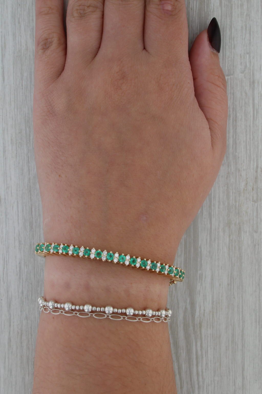 New 3.35ctw Emerald Diamond Bangle Bracelet 14k Yellow Gold 6.5" Hinged