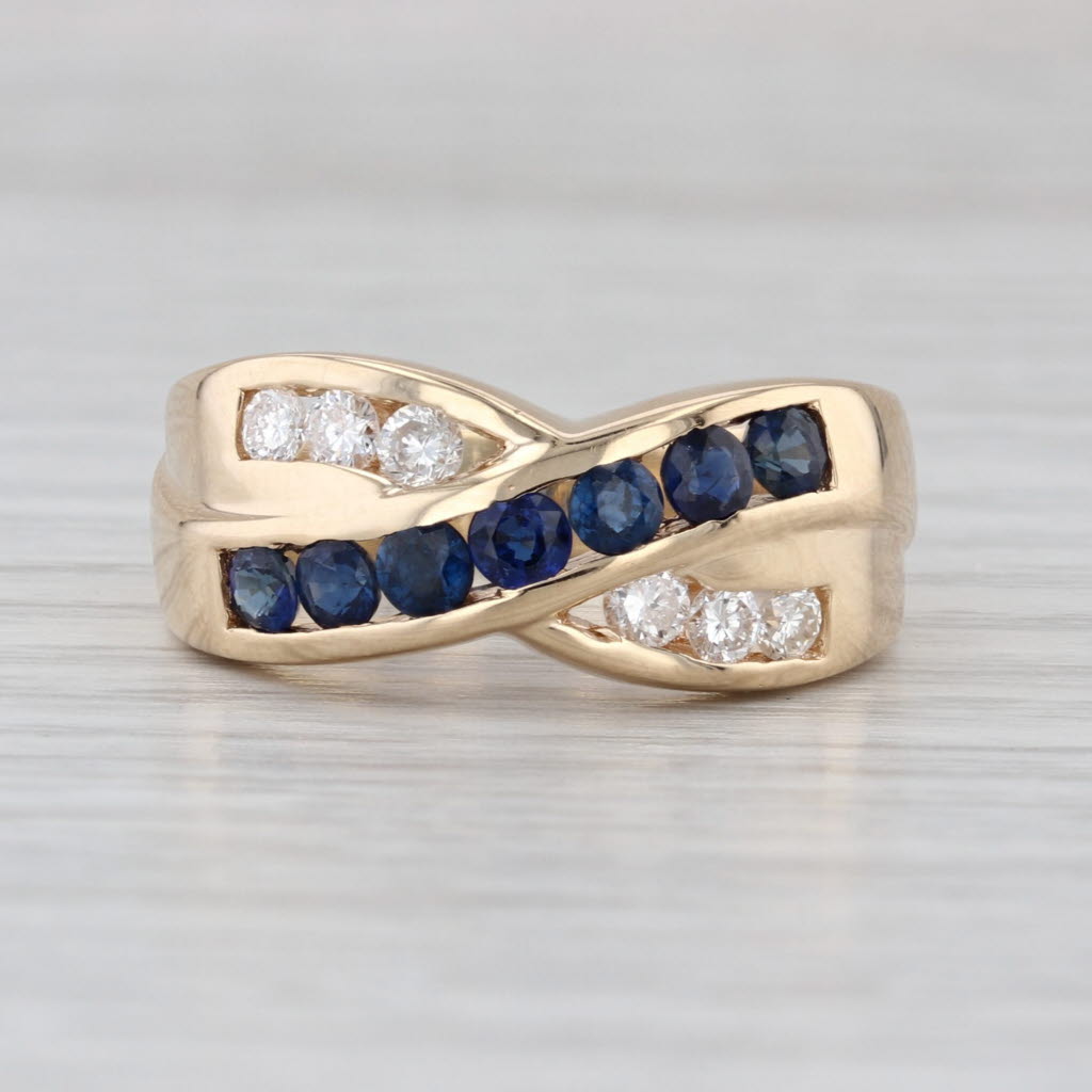 1.26ctw Blue Sapphire Diamond Crossover Ring 14k Yellow Gold Size 9