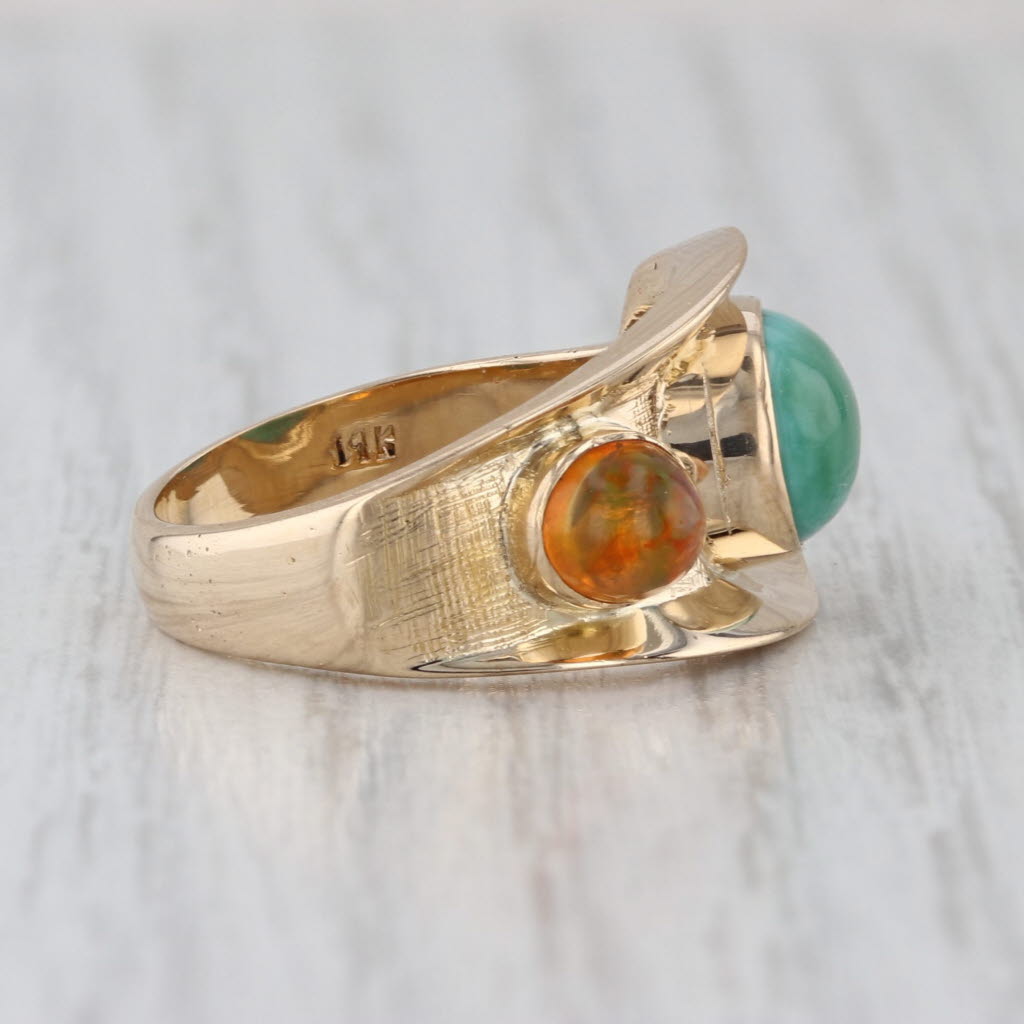 Green Turquoise Orange Opal Ring 14k Yellow Gold Size 6.75 Cocktail
