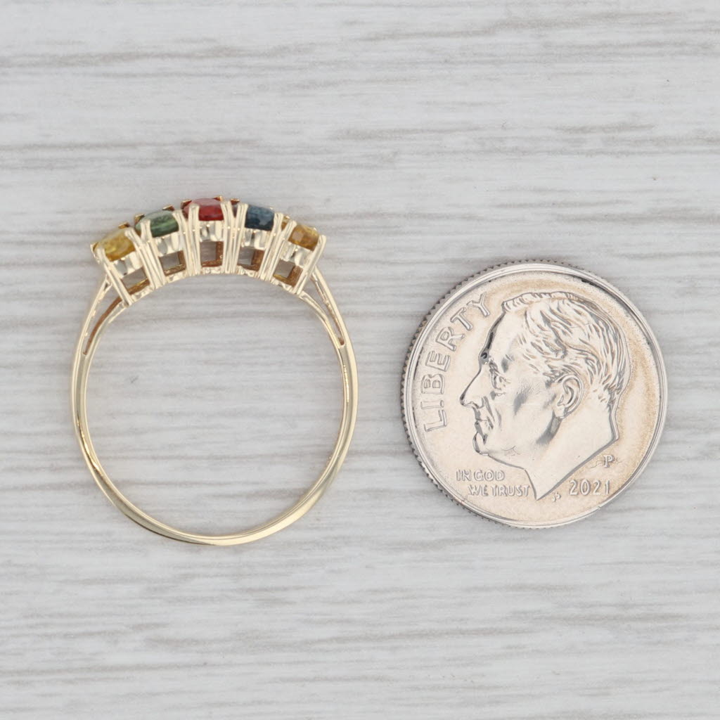 Light Gray 1.60ctw Multicolor 5-Stone Sapphire Ring 10k Yellow Gold Size 7 Stackable