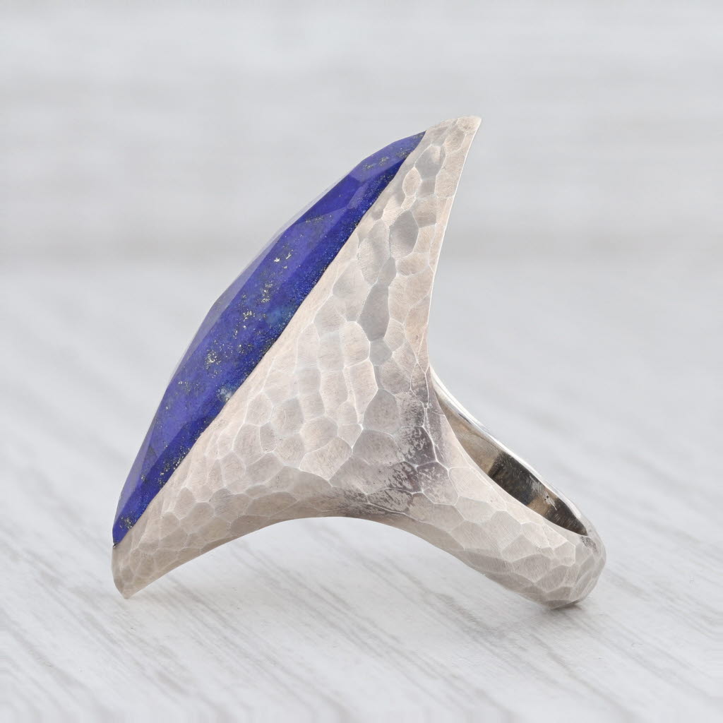 New Nina Wynn Blue Lapis Lazuli Ring Mekong Sterling Silver Hammered Size 7.25