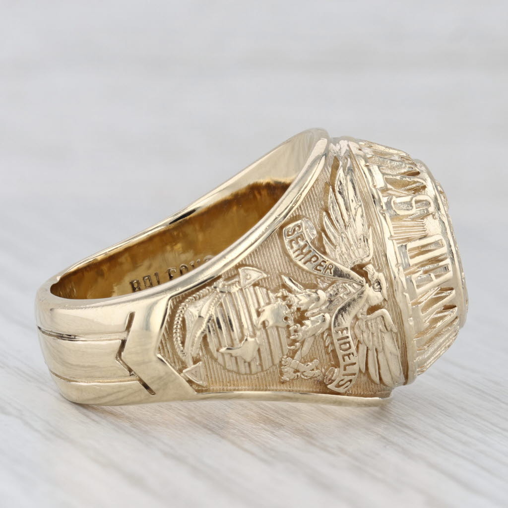 Light Gray United States Marine Corps USMC Iwojima Signet Ring 10k Yellow Gold Size 12