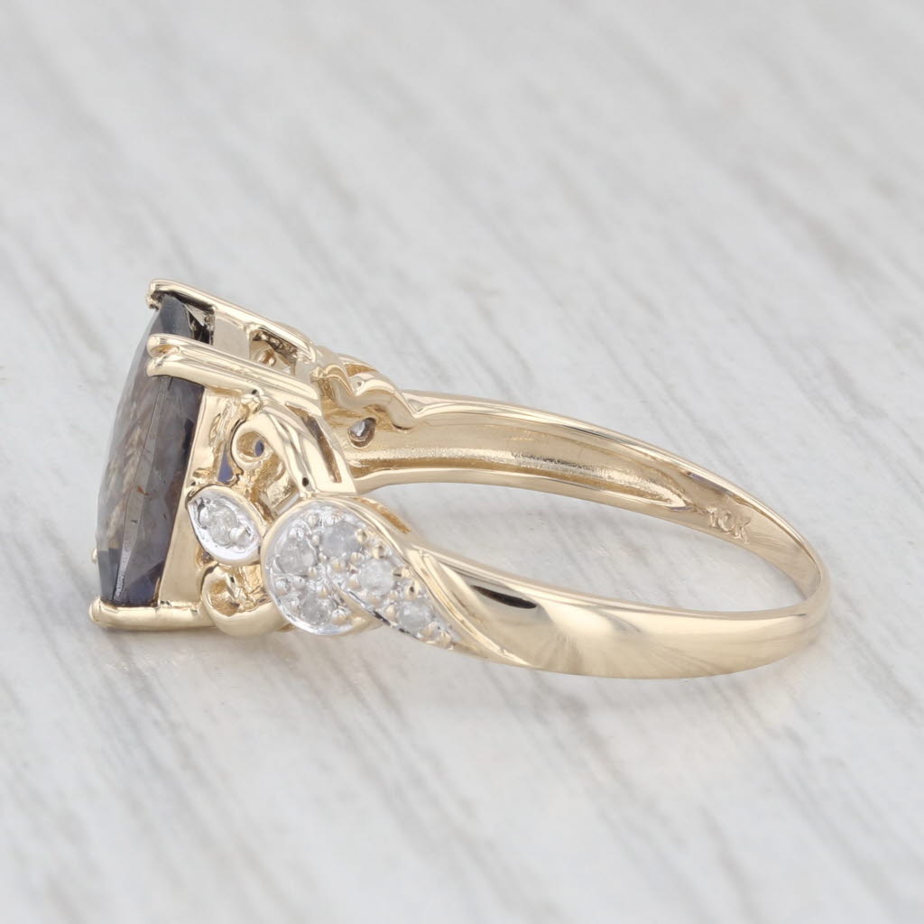 Light Gray 2.62ctw Blue Iolite Diamond Ring 10k Yellow Gold Size 7.25