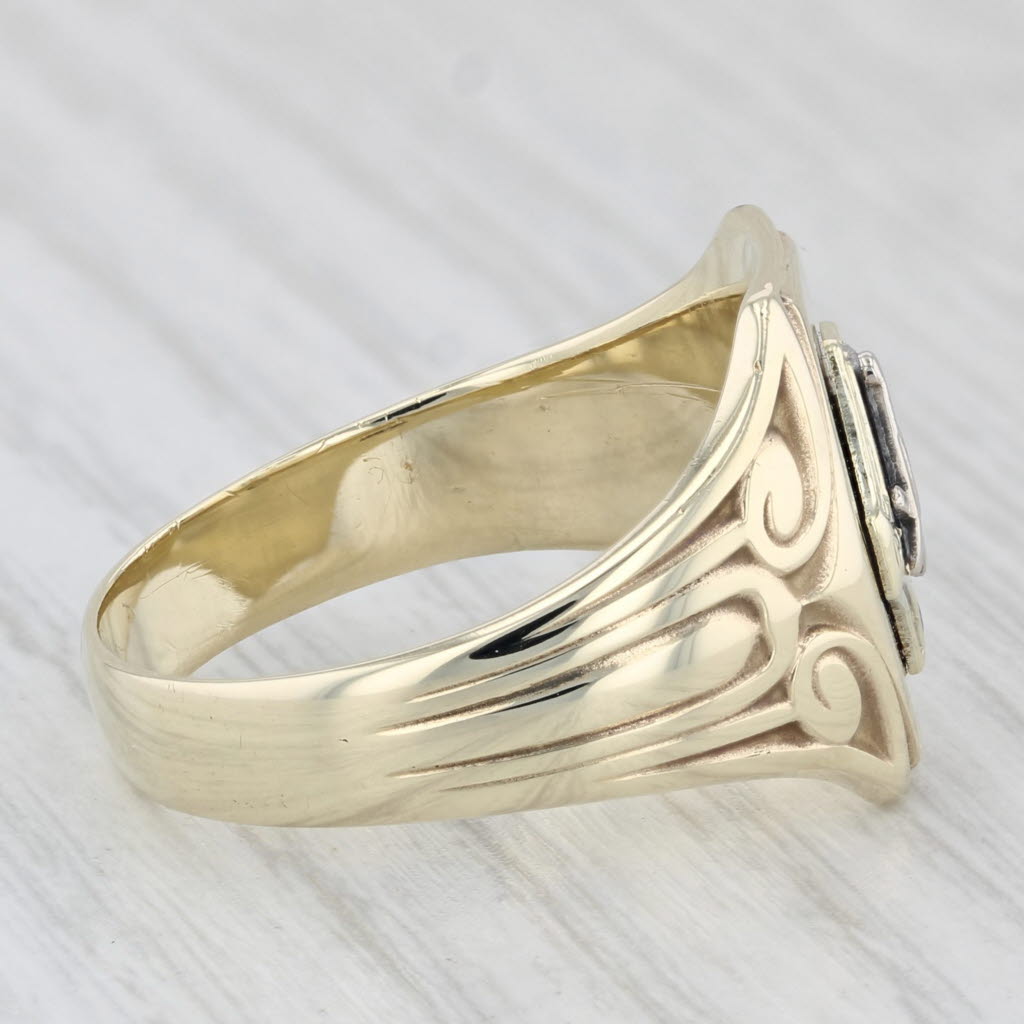 Light Gray Vintage Masonic Signet Ring 10k Yellow Gold Blue Lodge Square Compass Size 9.75