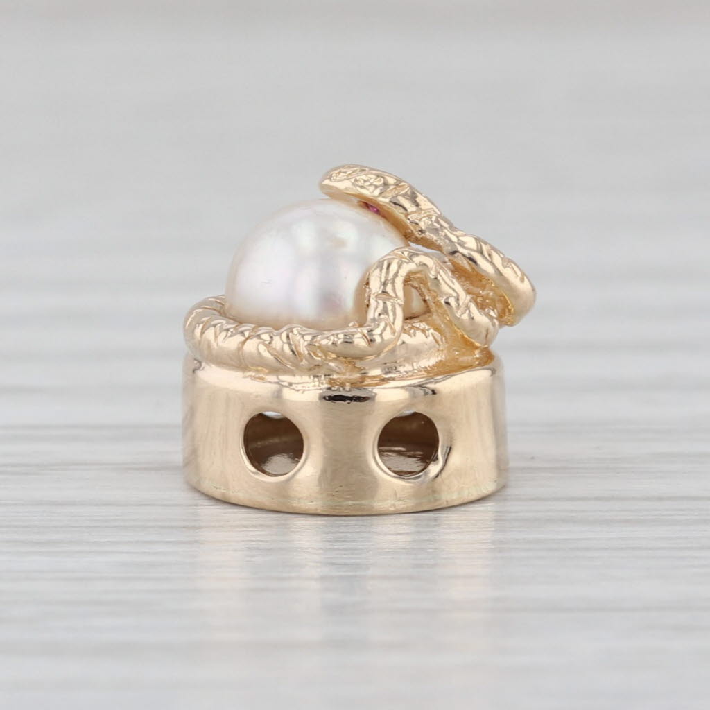 Vintage Cultured Pearl Ruby Snake Slide Bracelet Charm 14k Gold Archer Hallmark