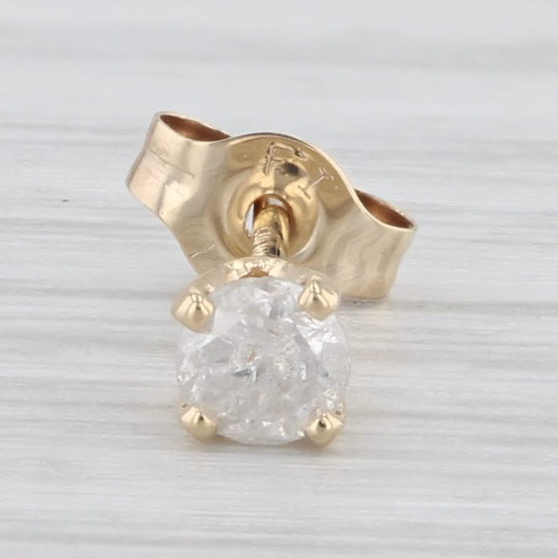 Light Gray Single Round 0.10ct Diamond Solitaire Stud Earring 10k Yellow Gold Pierced Stud