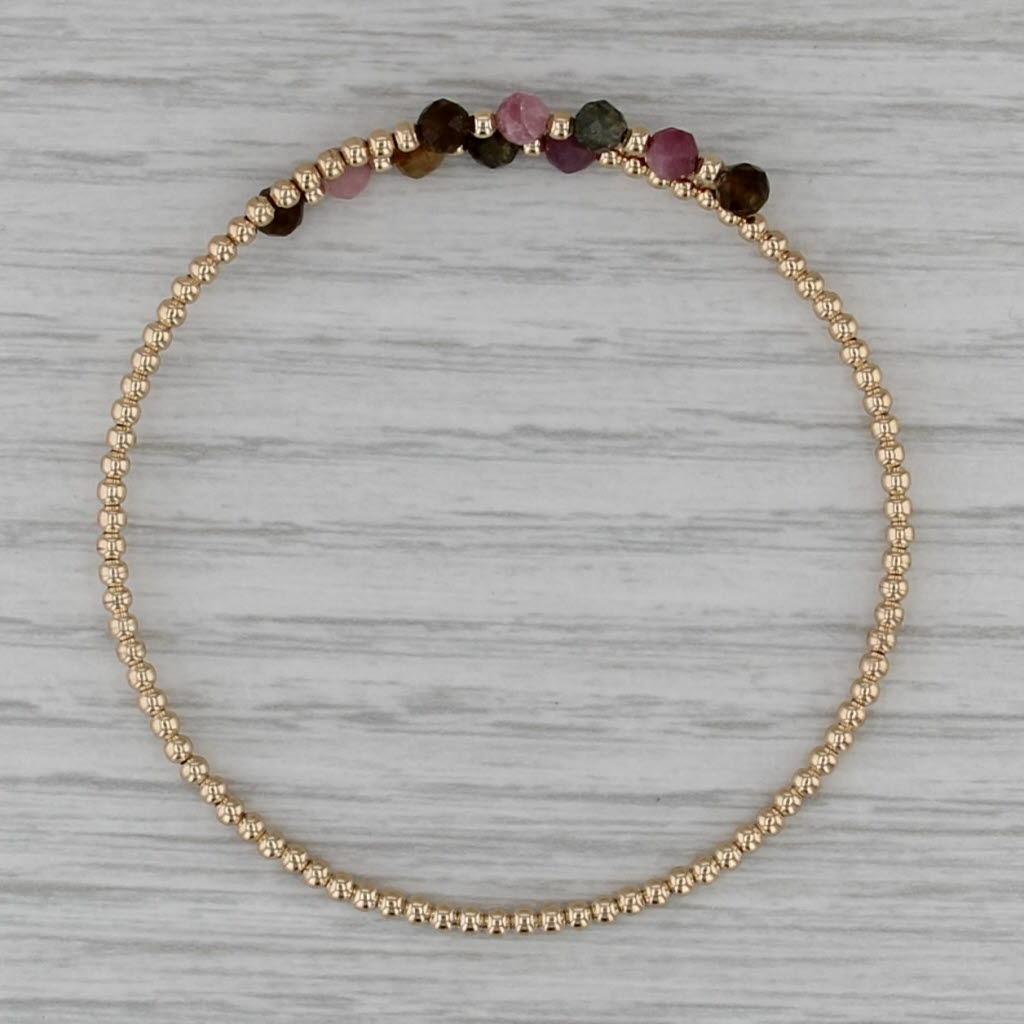 Gemstone Bead Flexible Bangle Bracelet 14k Yellow Gold 6.25"