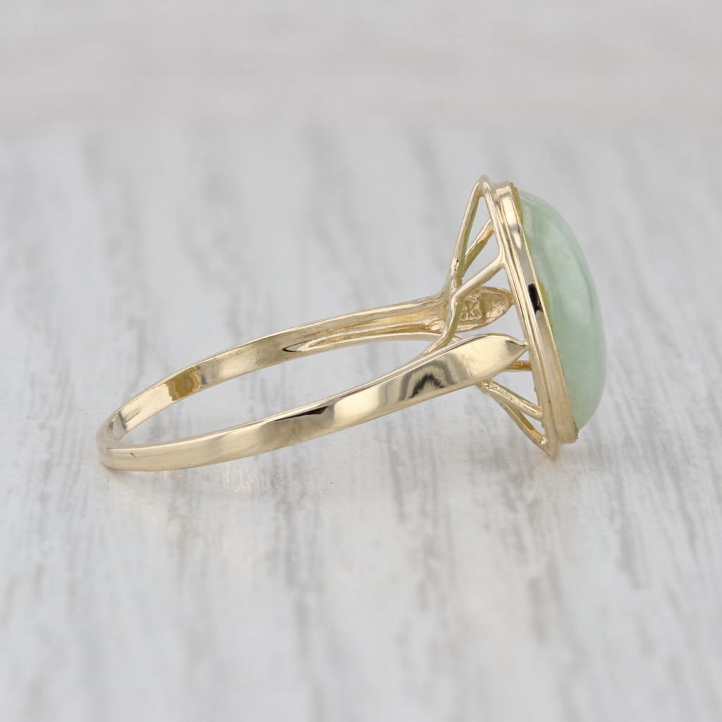 Green Jadeite Jade Oval Cabochon Solitaire Ring 14k Yellow Gold Size 9.75