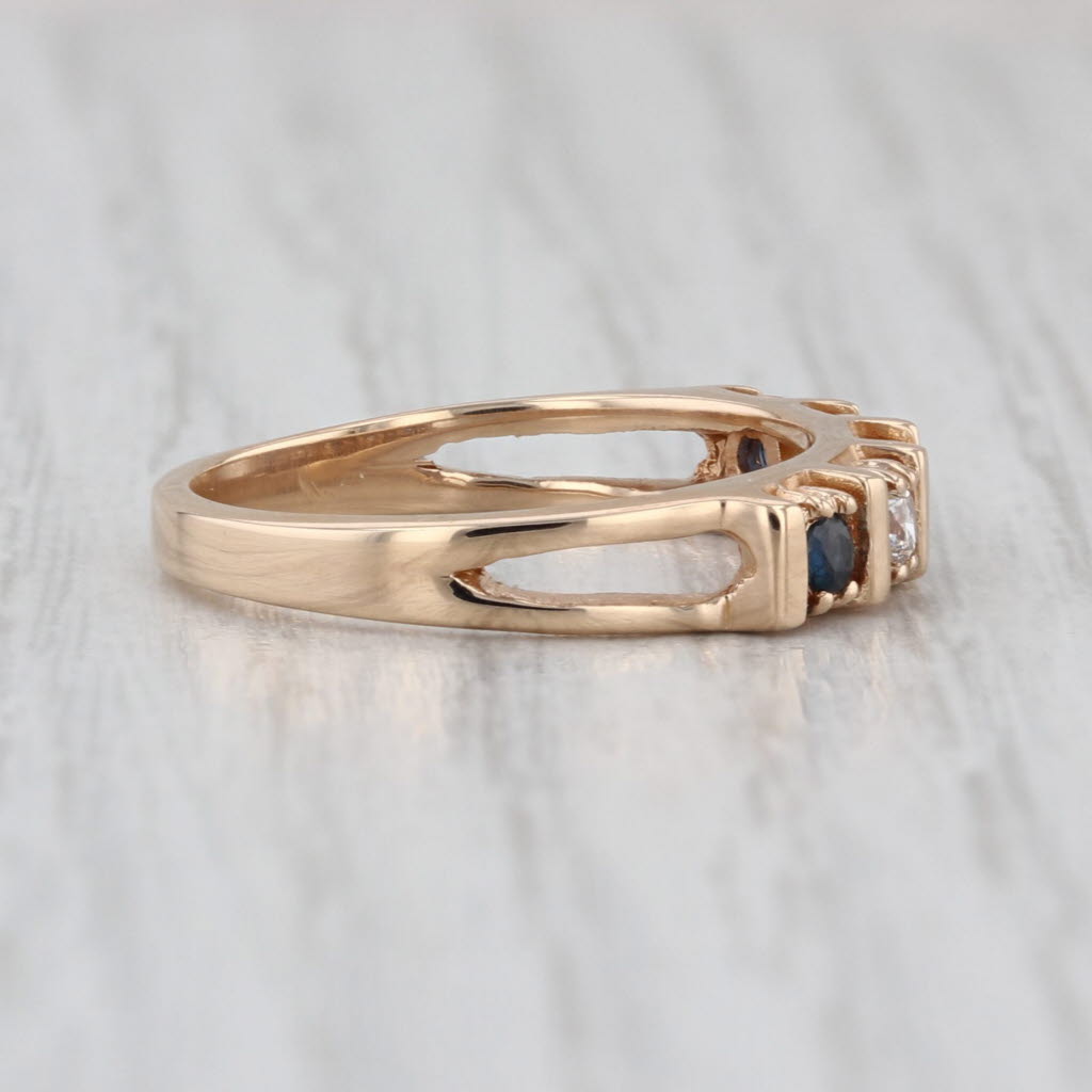 0.28ctw Blue Sapphire Diamond Ring 14k Yellow Gold Size 6.75 Stackable