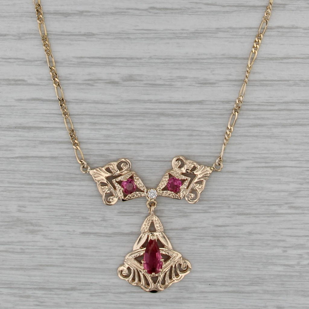 1.34ctw Pink Tourmaline Lavalier Necklace 14k Yellow Gold 20" Figaro Chain