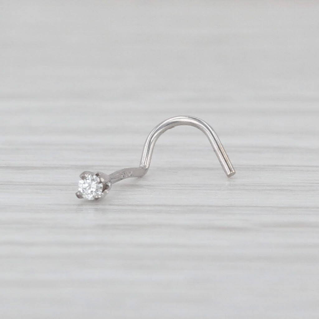 New Diamond Nose Piercing Stud 14k White Gold Round Solitaire Curved Post 2