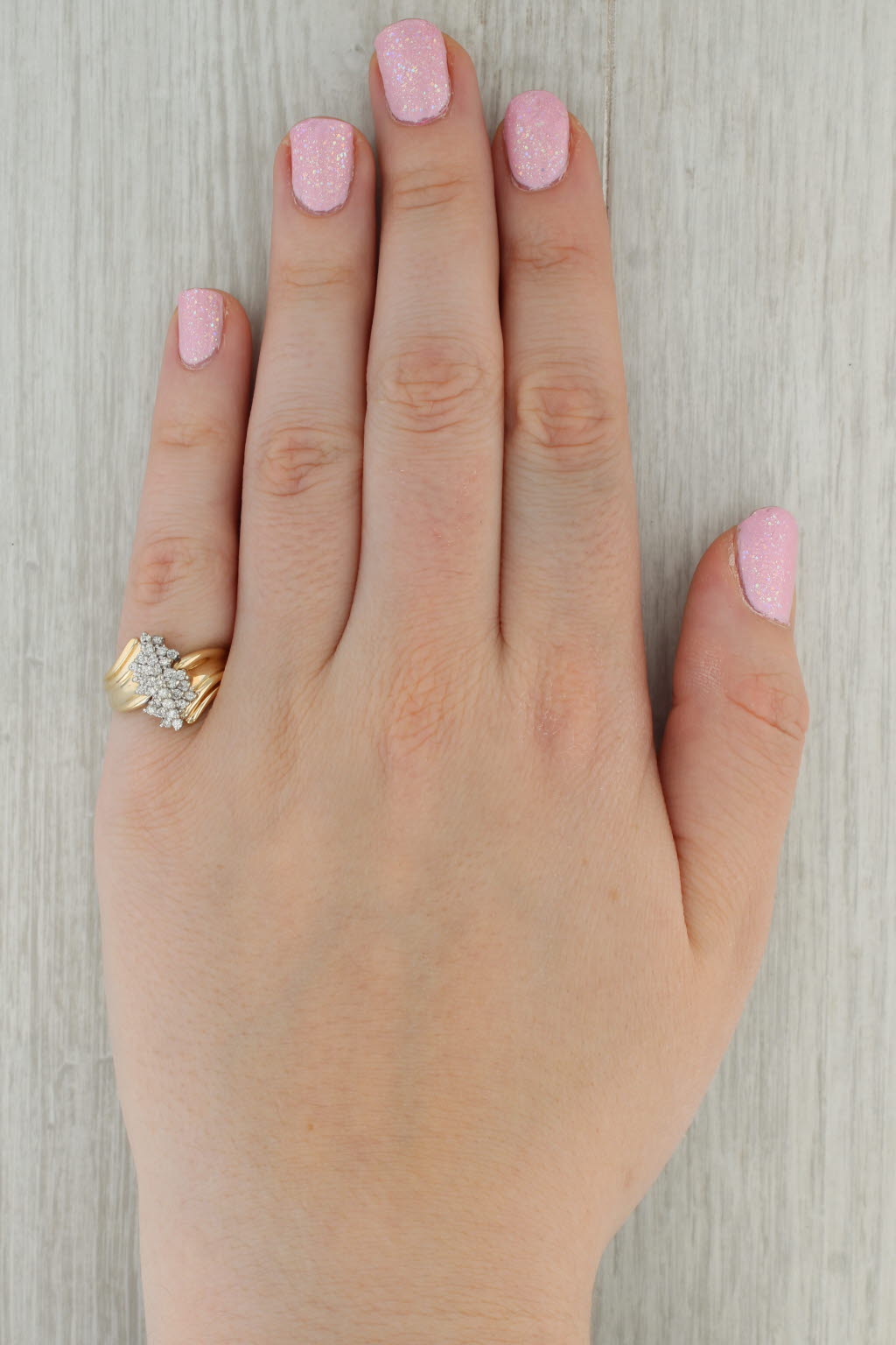 Rosy Brown 0.33ctw Diamond Cluster Bypass Ring 10k Yellow Gold Size 7
