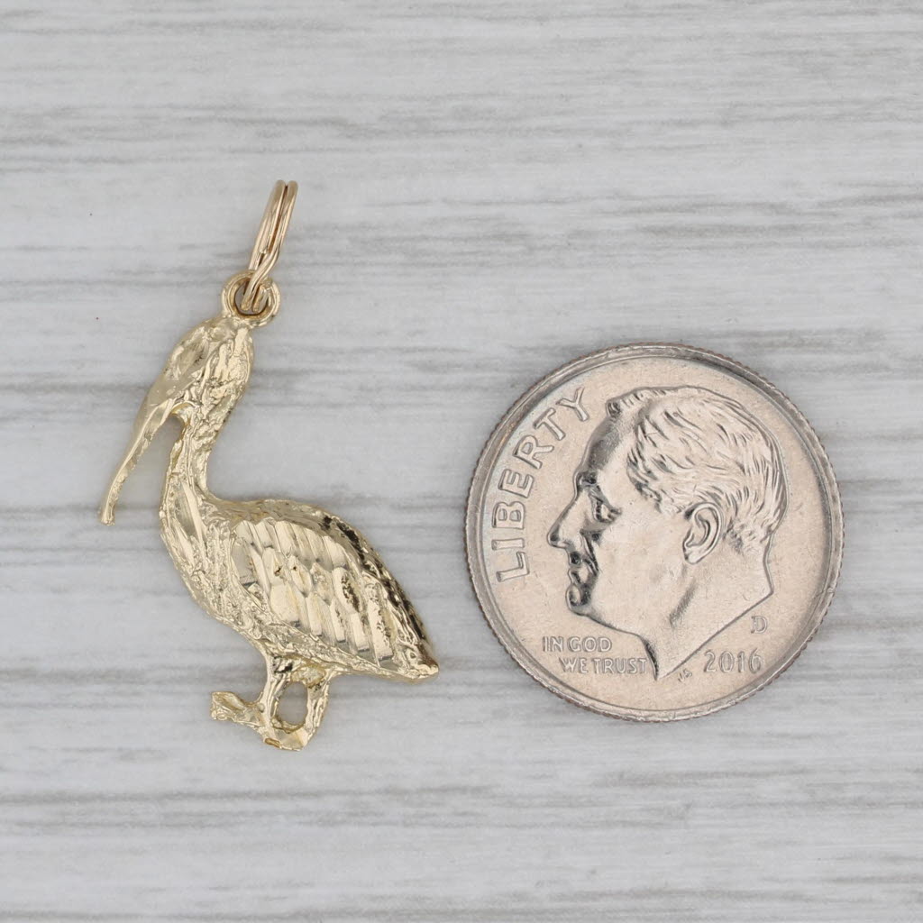 Gray Pelican Charm 14k Yellow Gold Bird Pendant