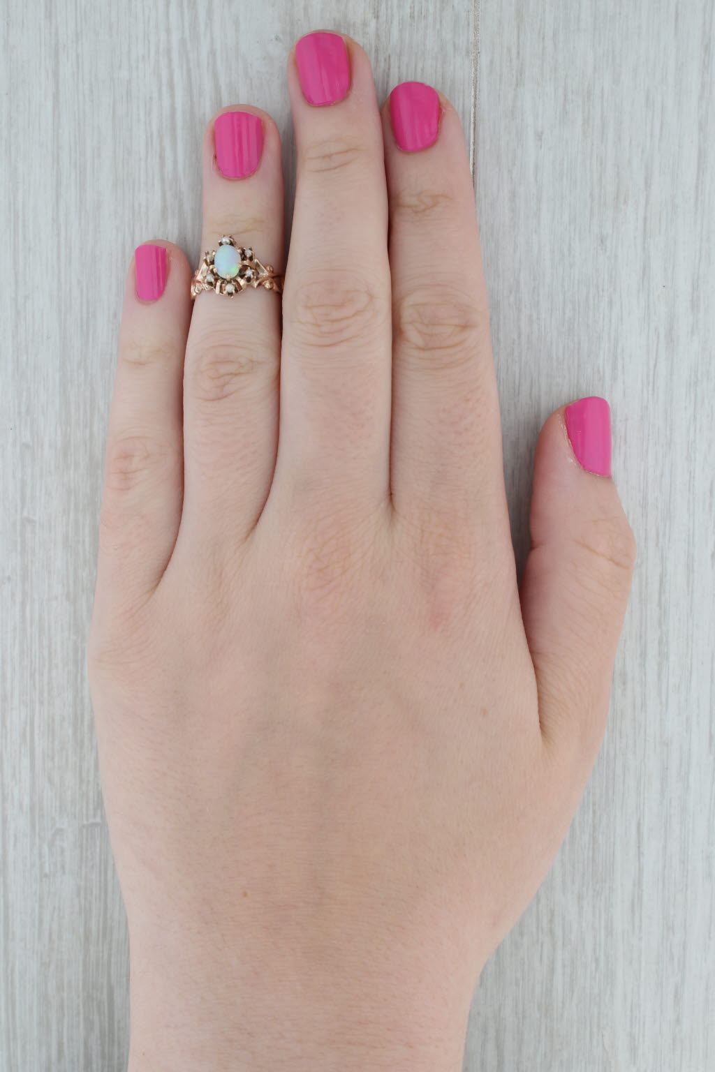 Dark Gray Antique Opal Pearl Ring 10k Yellow Gold Size 5.25