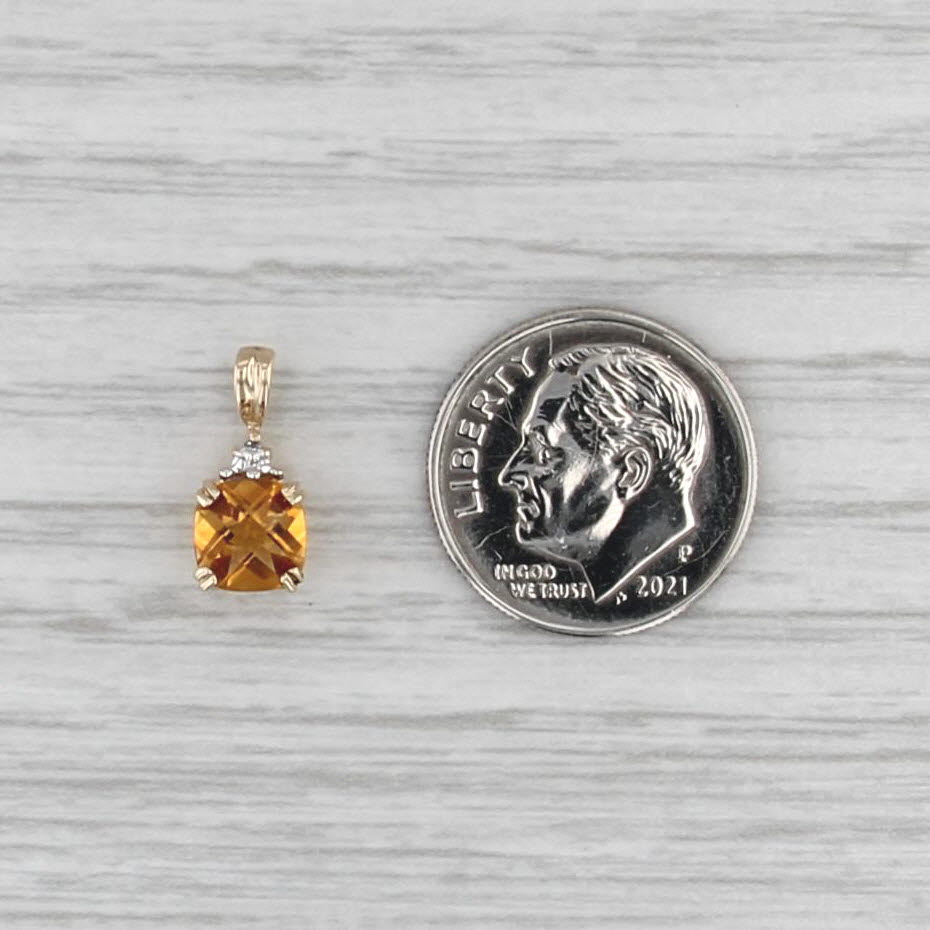 0.85ct Citrine Cushion Solitaire Pendant 10k Yellow Gold Small Drop