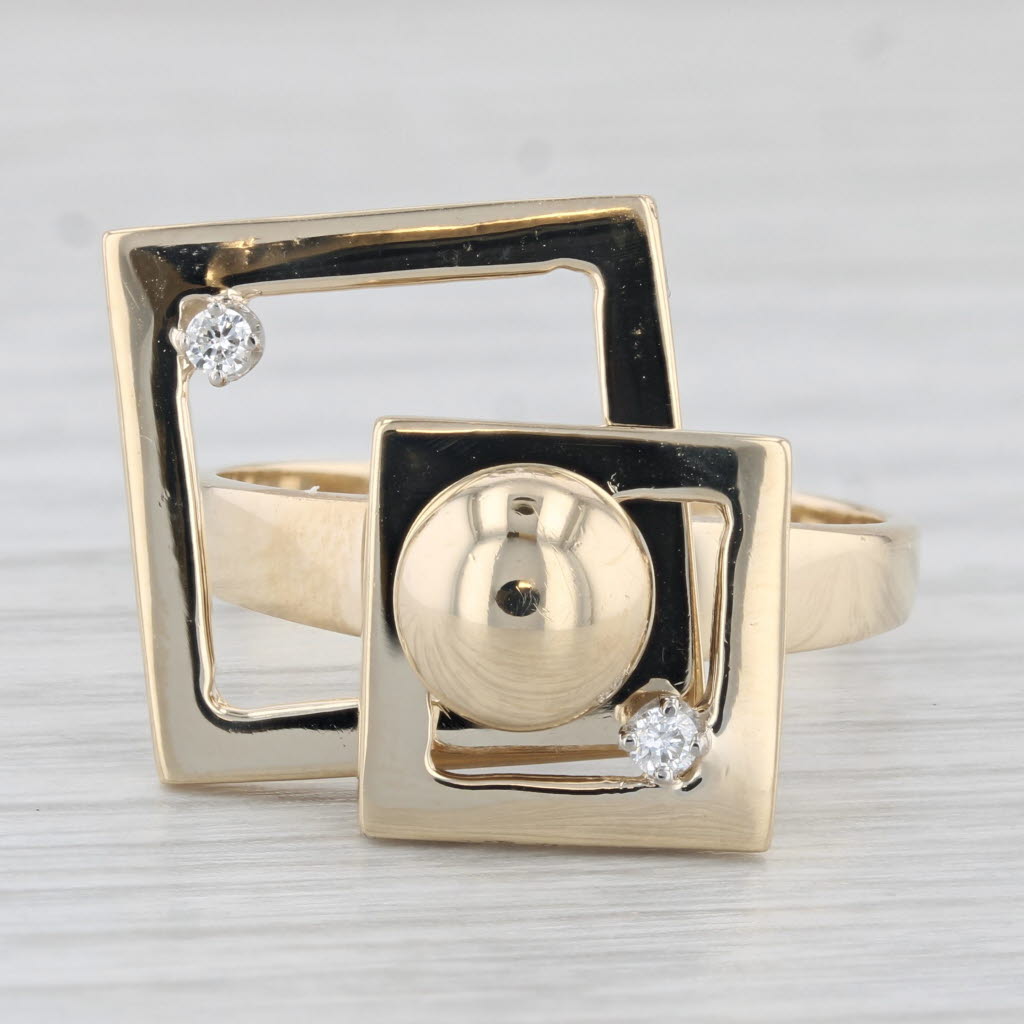 Light Gray Diamond Spinner Ring 14k Yellow Gold Statement Size 9.25