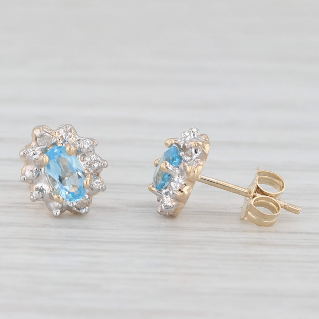 Light Gray 0.60ctw Oval Blue Topaz Diamond Halo Stud Earrings 14k Yellow Gold