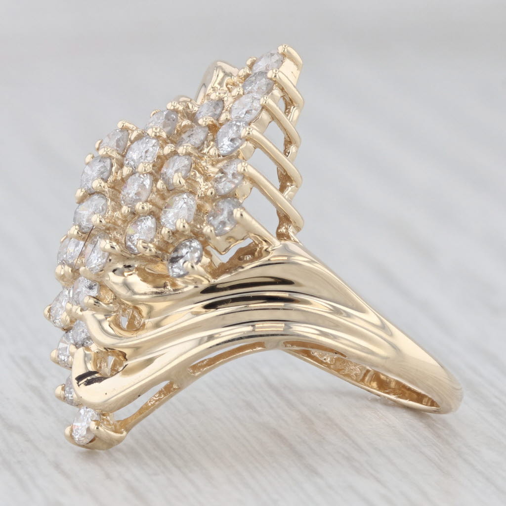 Gray 1.70ctw Diamond Cluster Bypass Ring 10k Yellow Gold Cocktail Size 7.5