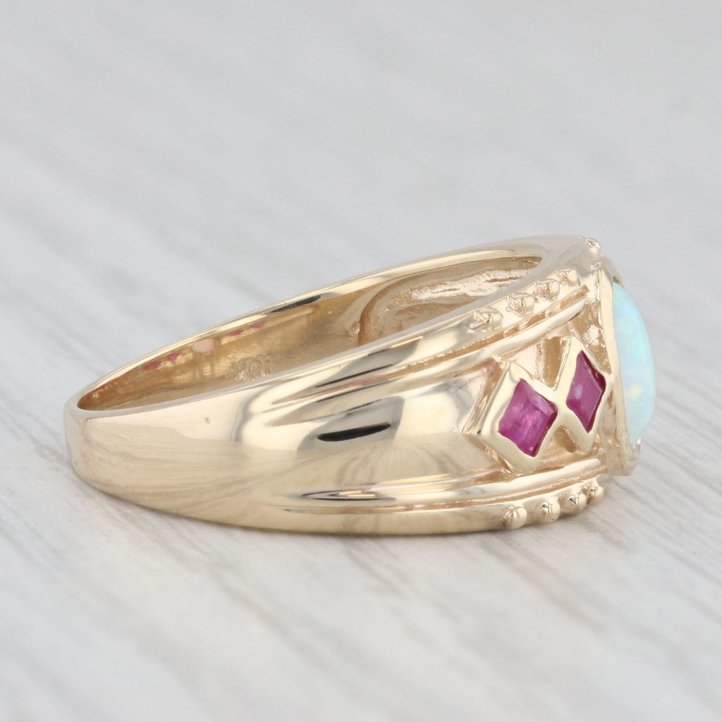 Light Gray Lab Created Opal Ruby Ring 10k Yellow Gold Size 8.5