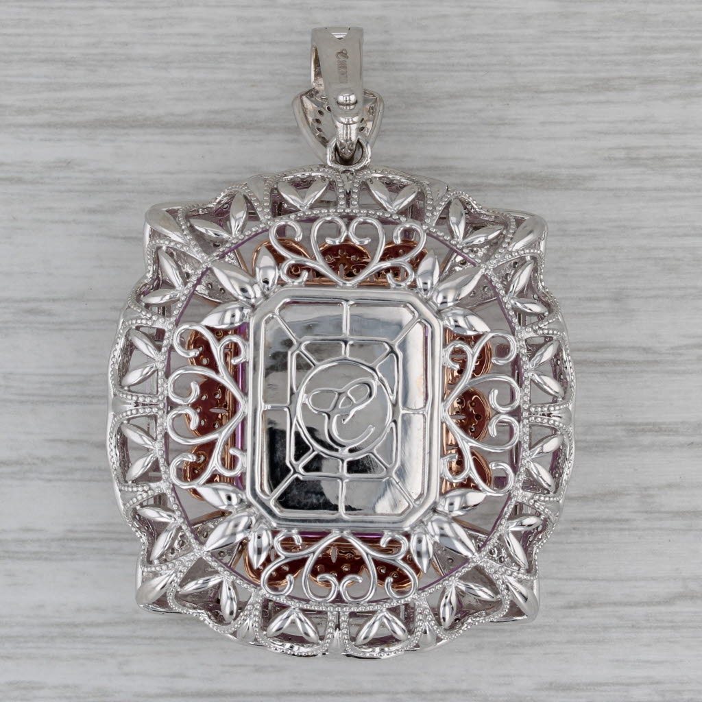 Dark Gray Chromia 48.8ctw Kunzite Diamond Statement Enhancer Pendant 18k Rose White Gold
