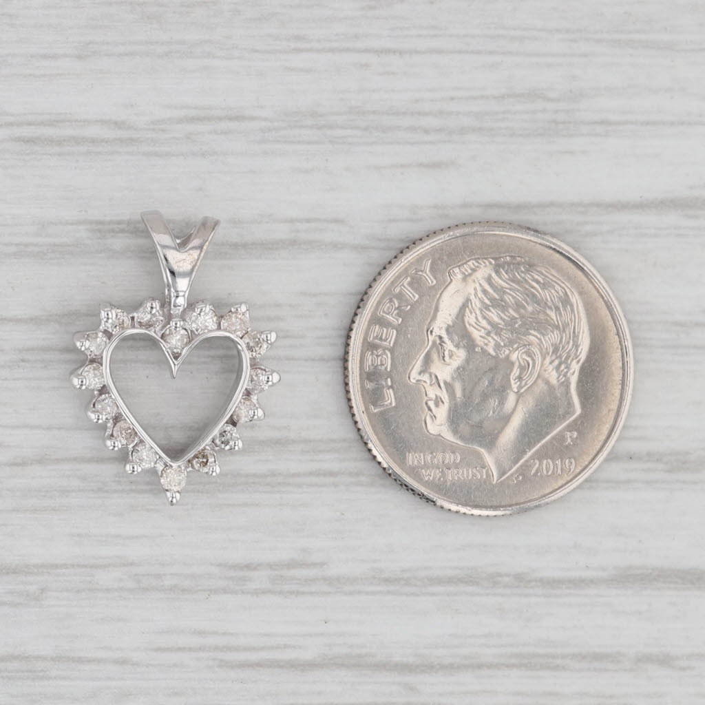 Gray 0.23ctw Diamond Open Heart Pendant 14k White Gold Small Drop