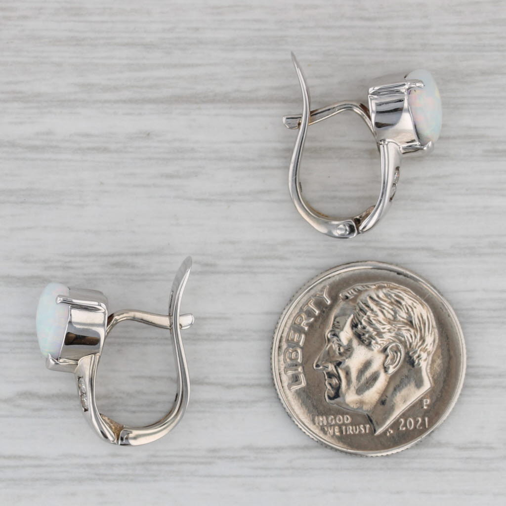 Gray Lab Created Opal Heart Diamond Drop Earrings 14k White Gold